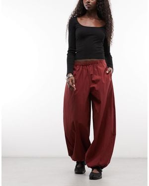ASOS Cotton Nylon Blend Pull On Balloon Pants - Red