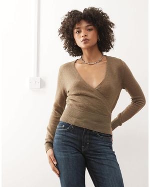 Motel Nilza Wrap Knit Long Sleeve Top - Blue