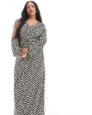 Vero Moda Vestito Lungo Monocromatico Con Stampa Astratta E Nodo Sul Davanti - Nero