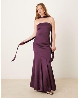 Pretty Lavish Vestito Lungo A Fascia Color Vino Con Sciarpa Al Collo - Rosa