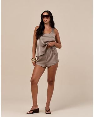 Wanderdoll Leni Satin Elasticated Waist Shorts - Natural