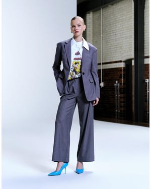 4th & Reckless Tailored Pleat Detail Wide Leg Suit Trouser Co-ord - Gray