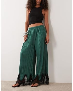ASOS Mix & Match Plisse Straight Leg Pants - Green