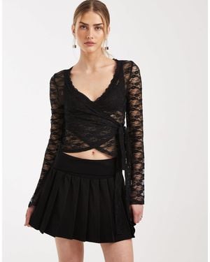 Miss Selfridge Wrap Front Lace Top - Black