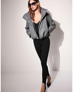 Stradivarius High Neck Quilted Leather Effect Jacket - Grey