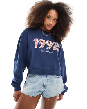 Daisy Street Printed Embroidered Sweatshirt With 1992 Graphic - Blue
