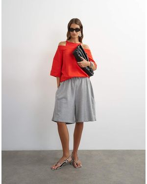 TOPSHOP Washed Long Line Tie Detail Shorts - Red