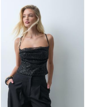 ASOS Pailletten-cami mit spitzeneinsatz - Schwarz
