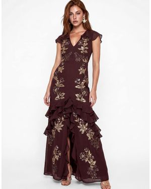 Maya Cape Sleeve Embellished Maxi Dress - Red