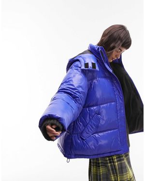 TOPSHOP – mittellange oversized-pufferjacke - Blau