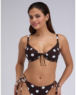 Boux Avenue Ibiza Polka Dot Plunge Bikini Top Underwired Swimwear - Black