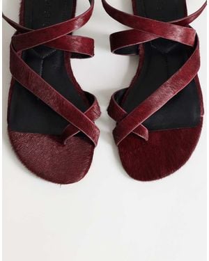 TOPSHOP Sandalias Rojas Planas Con Acabado Efecto Pelo De Cuero Auténtico Erika De -Rojo