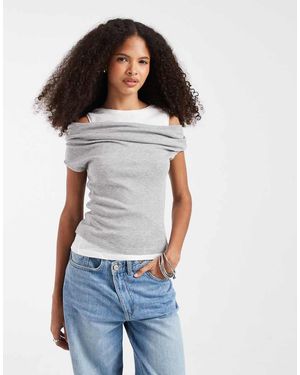 JJXX Top Gris Con Diseño Efecto Doble Capa Y Escote Bardot De - Blanco