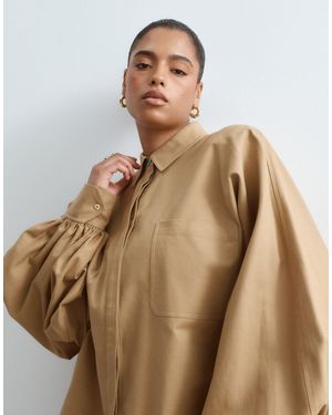 ARRANGE Curve Premium Structured Balloon Sleeve Shirt - Brown