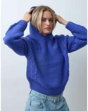 Reclaimed Vintage Cable Knit Hoodie - Blue