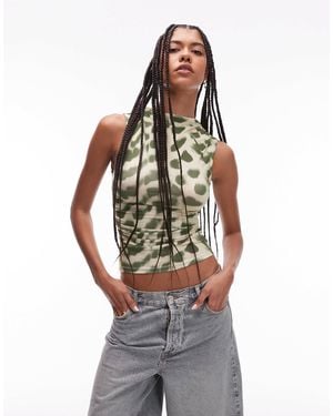 TOPSHOP Microfibre Abstract Animal Print Tank - Green