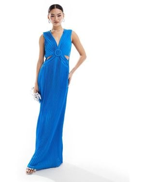 Style Cheat Plisse Maxi Dress With Cut Out Detail - Blue