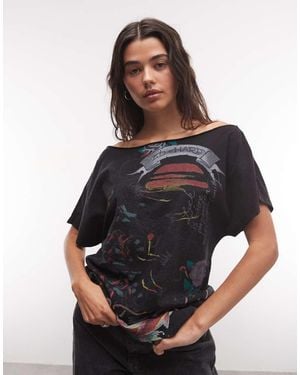 Ed Hardy Flying Cranes Off Shoulder T-Shirt - Black