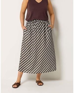 Yours Clothing Linen Look Stripe Skirt - Brown