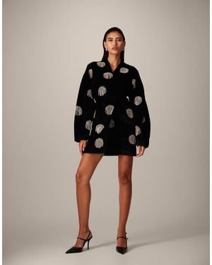 ARRANGE Velvet Wrap Mini Dress With Spot Embellishment - Black