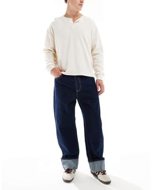 Bershka Turn Up Straight Jeans - Blue
