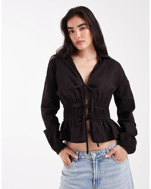 Wednesday's Girl Double Tie Front Blouse - Black
