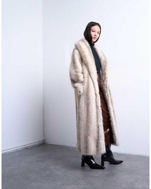 TOPSHOP Gestreepte Jas Van Imitatiebont Met Lange Pasvorm En Sjaal - Grijs