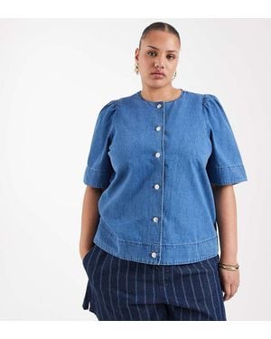 ONLY Short Sleeve Denim Blouse - Blue