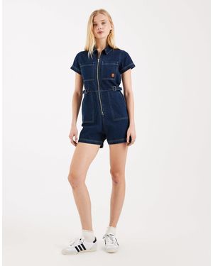 Santa Cruz Utility Zip Through Denim Playsuit - Blue
