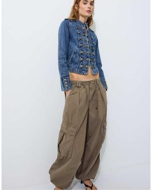 Stradivarius 100% Katoen Denim Jack Met Knopen - Blauw