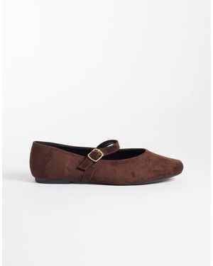 SEQWL Wide Fit Iris Faux Suede High Vamp Ballet Flats - Brown