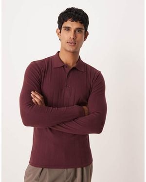 ASOS Muscle Fit Long Sleeve Polo - Red