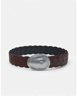 Pull&Bear Belt With Irregular Oval Buckle - Brown