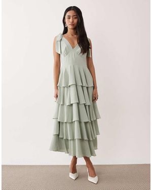 Pretty Lavish Florie Tie Shoulder Ruffle Midaxi Dress - Green