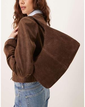 Mango 100% Suede Shoulder Bag - Brown