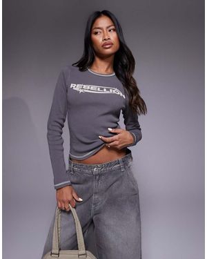 Abrand Jeans Rebellion Print Long Sleeve T-Shirt - Grey