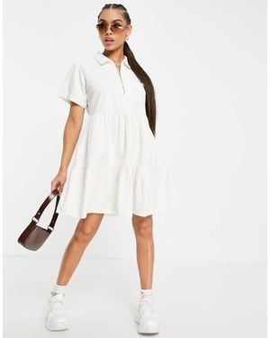 Missguided Zip Front Tiered Shirt Dress - White