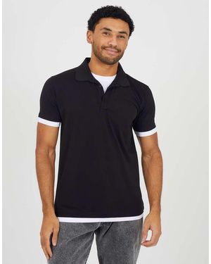 Brave Soul Cotton Mock Crew Neck Polo Shirt - Blue