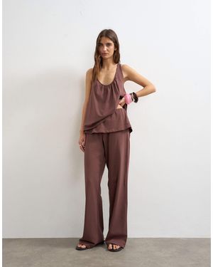 TOPSHOP Cotton Overlay Wide Leg Bottoms Co-ord - Brown