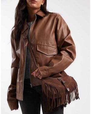Glamorous Buckle Detail Bag With Fringing - Brown