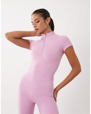 BO+TEE Bo+tee Quarter Zip Short Sleeve Sports Top - Pink