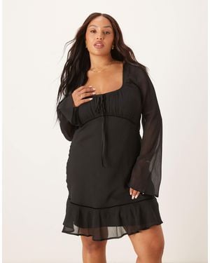 ASOS Asos Design Curve Ruched Bust Scoop Long Sleeve Mini Dress - Black