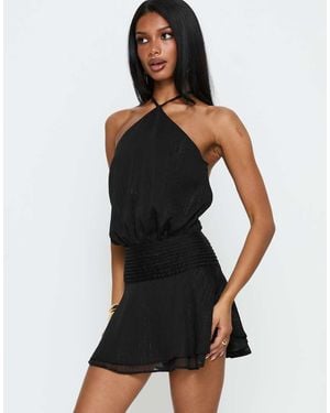 Princess Polly Rozario Chiffon Metallic Thread Halterneck Overlay Detail Mini Dress - Black