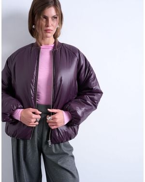 TOPSHOP High Shine Padded Bomber Jacket - Purple