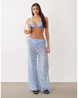 South Beach Lace Wide Leg Trouser - Blue