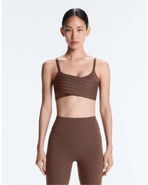 Oysho Pleated Medium-support Comfortlux Sports Bra - Brown