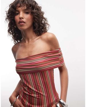 Reclaimed Vintage Bardot Striped Jersey Top - Red