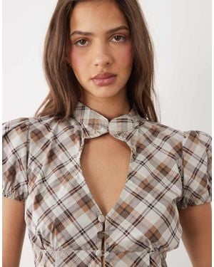 Motel Yasuda Angled Check Blouse - Brown