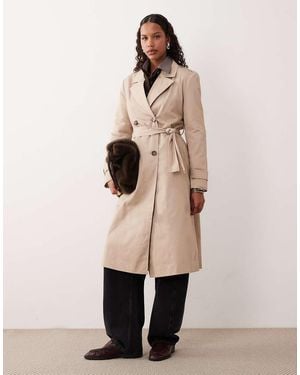 Pimkie Double Breasted Longline Belted Trench Coat - Natural