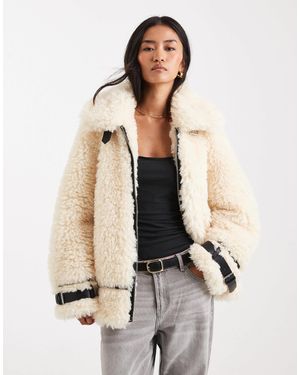 Miss Selfridge Teddy Oversized Aviator Jacket - Natural